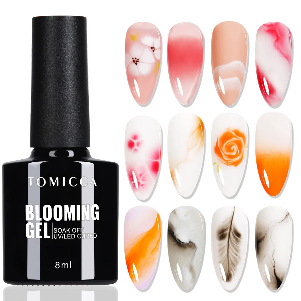Tomicca Clear Blooming Gel Nail Polish,Soak Off Uv Led Blossom Gel Nail Polish For Spreading Effect,Nail Painting