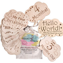 Heart's Sign 24 Designs Baby Milestone Cards - Hello World Newborn Sign | Weekly & Occasions Wooden Milestone Discs | Baby Monthly Wood Discs