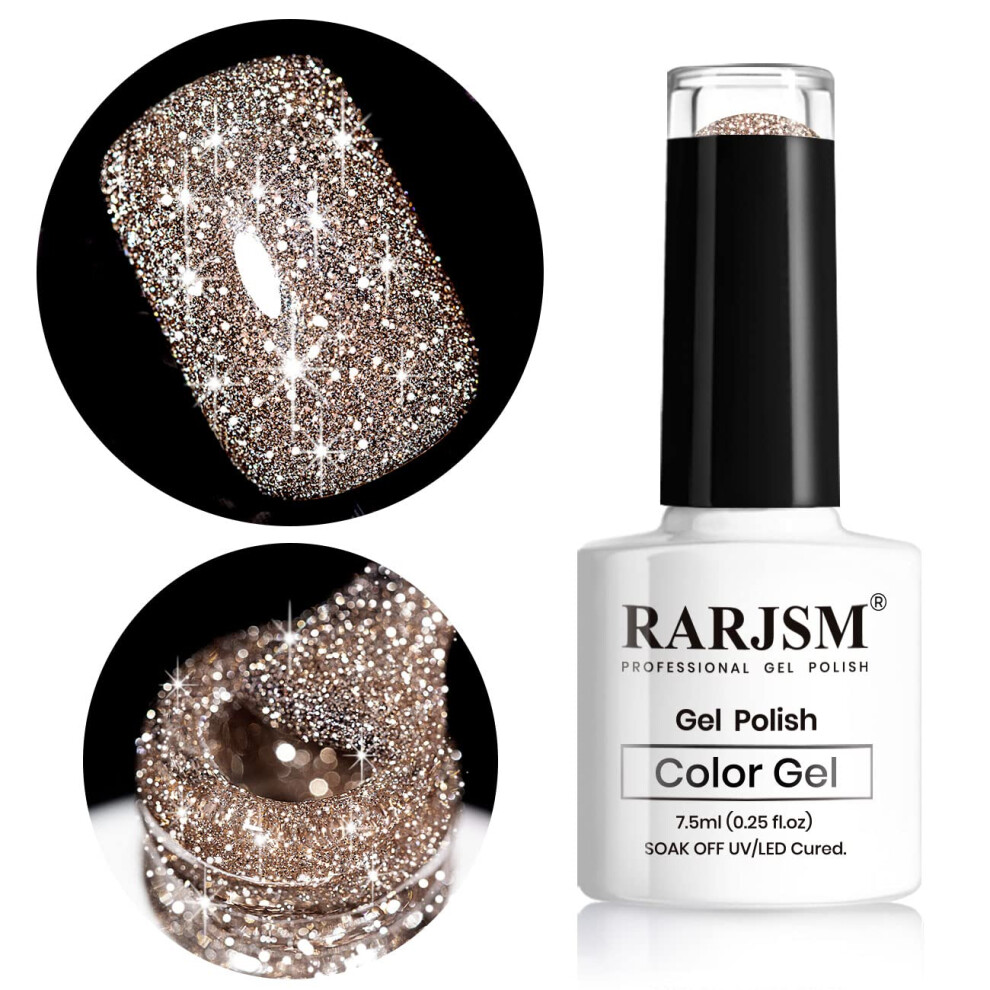Rarjsm Brown Reflective Glitter Gel Polish,Flash Dimond Nude Gel Nail Polish Sparkly Shiny Gel Nail Art Uv Led Curing Need Nailgel For Manicure Diy