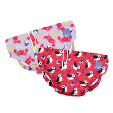 Bambino Mio, Revolutionary Reusable Swim Nappy Pants for Babies and Toddlers, Boys and Girls, Pink Puffin and Crab, Pack of 2, 0-6 Months