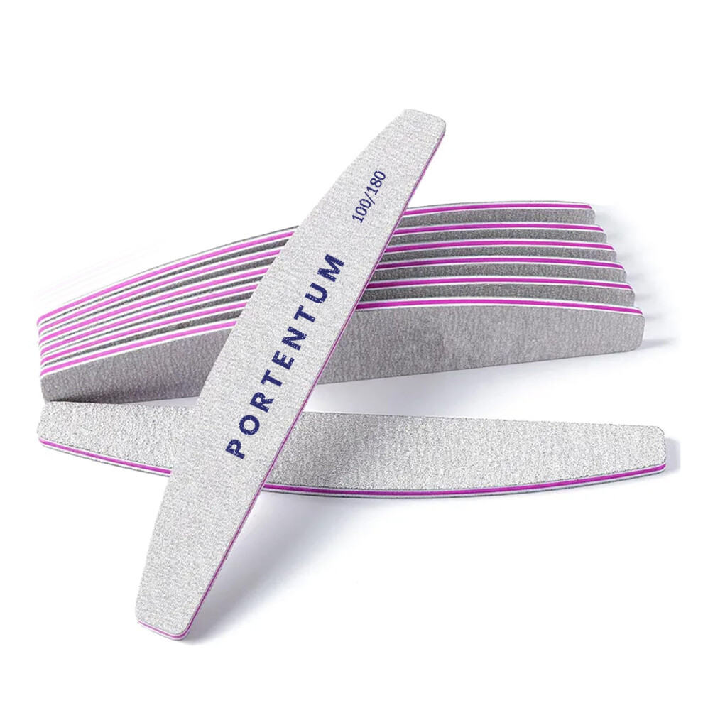 Portentum 8 Pcs Professional Nail Files Double Sided Emery Board For Nails 100/180 Grit Washable Nail File