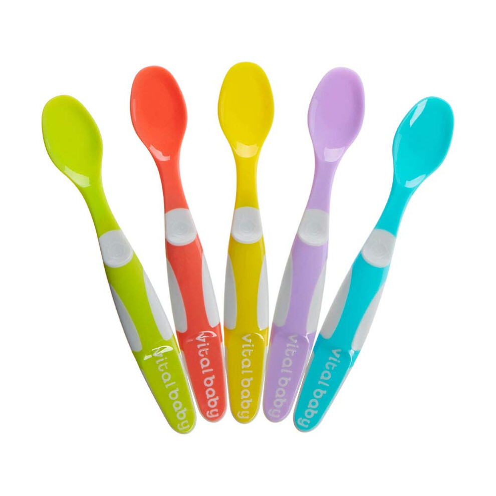 5 Pack Weaning Spoons, 4M+ Baby Feeding Spoons, Shallow Spoon Tips, Gentle On Gums, Earthsmart Biodegradable, Soft-Grip Handles, Bpa Free Vital Baby