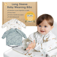 BIBaDO - Long Sleeve Baby Bibs - Babies & Toddlers 6-36 Months - Coverall Baby Weaning Bib - Easy Wipe Clean & Soft Fabric