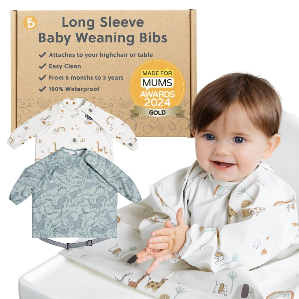 Bibado - Long Sleeve Baby Bibs - Babies & Toddlers 6-36 Months - Coverall Baby Weaning Bib - Easy Wipe Clean & Soft Fabric