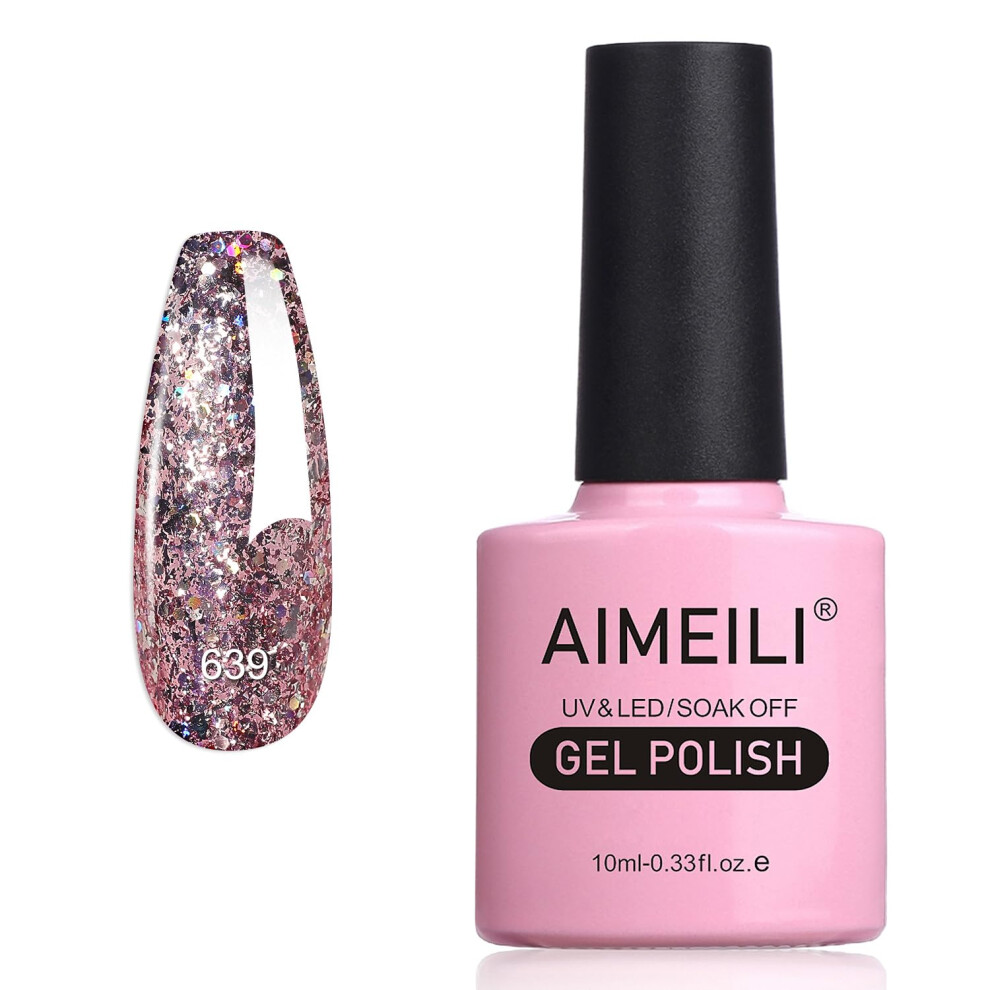 Aimeili Glitter Gel Nail Polish, Uv/Led Soak-Off Sparkly Shiny Gel Polish French Nail Gel, Nail Lamp Nail Art Manicure Salon Diy At Home