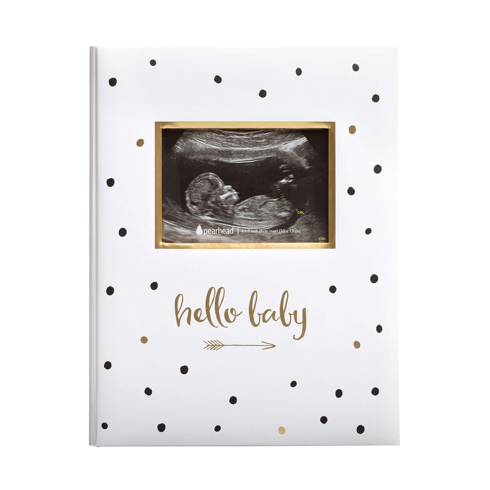 Hello Baby Memory Book, Milestone Journal, New Mum Gift, Newborn, Thoughtful Keepsake For Christening Or Baptism, And Polka Dot Black/White Pearhead