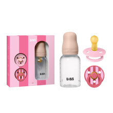 BIBS Baby Gift Set, with a 150 ml Baby Bottle and a 2-Pack of BIBS Colour Dummies, BPA Free Dummy Pacifier, Round Teat. Natural Rubber Latex