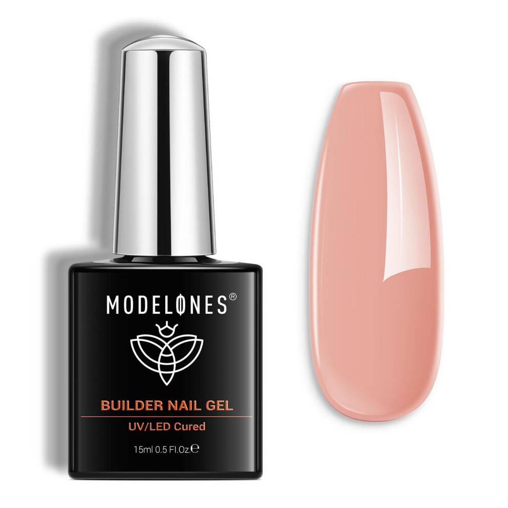 Modelones Pink 8-In-One Nude Builder Nail Gel, Apricot Rubber Base, Hard Gel Nail Strengthener Extension In A Bottle