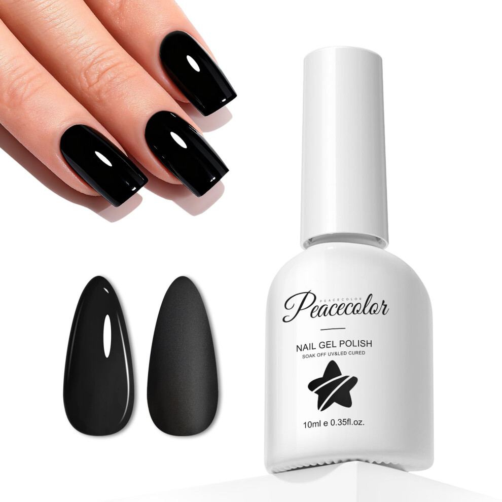 Peacecolor Black Gel Nail Polish - 10Ml High Glossy Colour Soak Off U V/Led Long Lasting & Easy To Apply Gel Polish Professional Salon-Grade And Diy