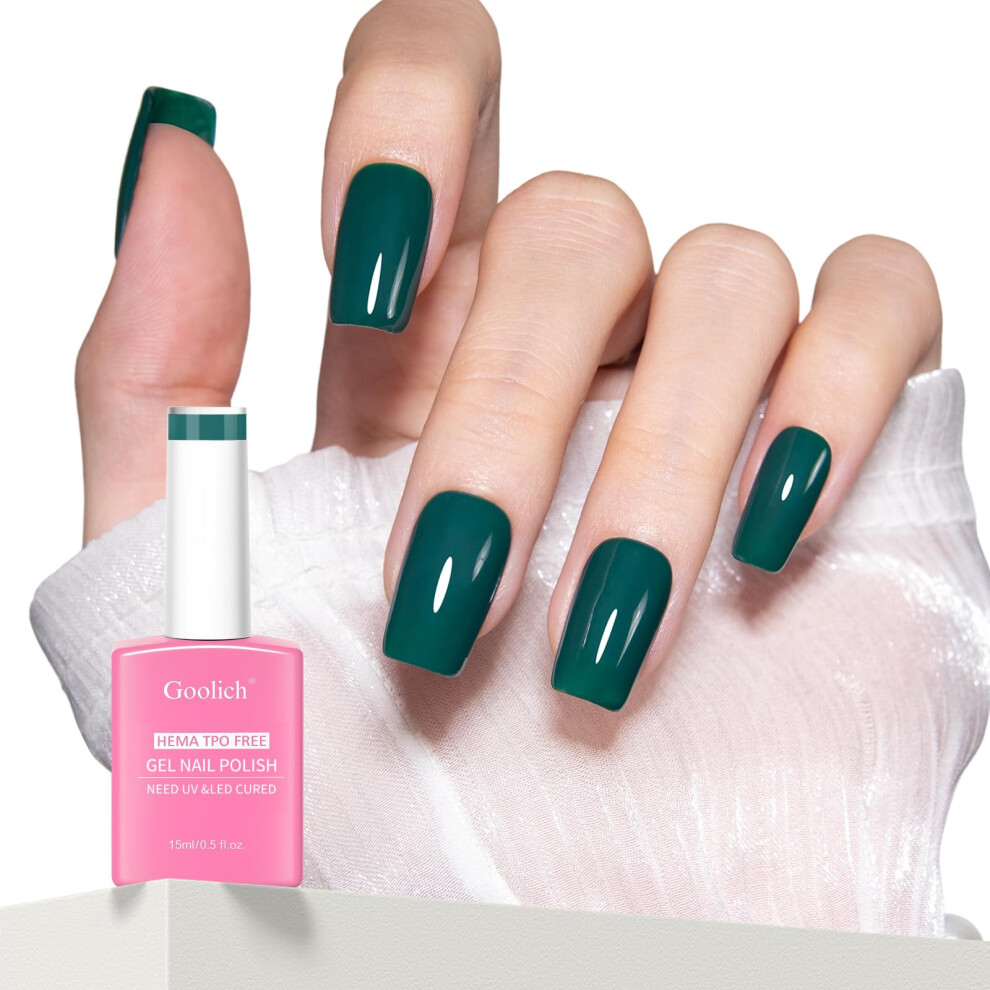 Goolich Green/Dark Gel Polish, 15 Ml Hema & Tpo Free Emerald Gel Nail Polish Soak Off U V Led Fall Winter Nail Art Design Manicure Salon For
