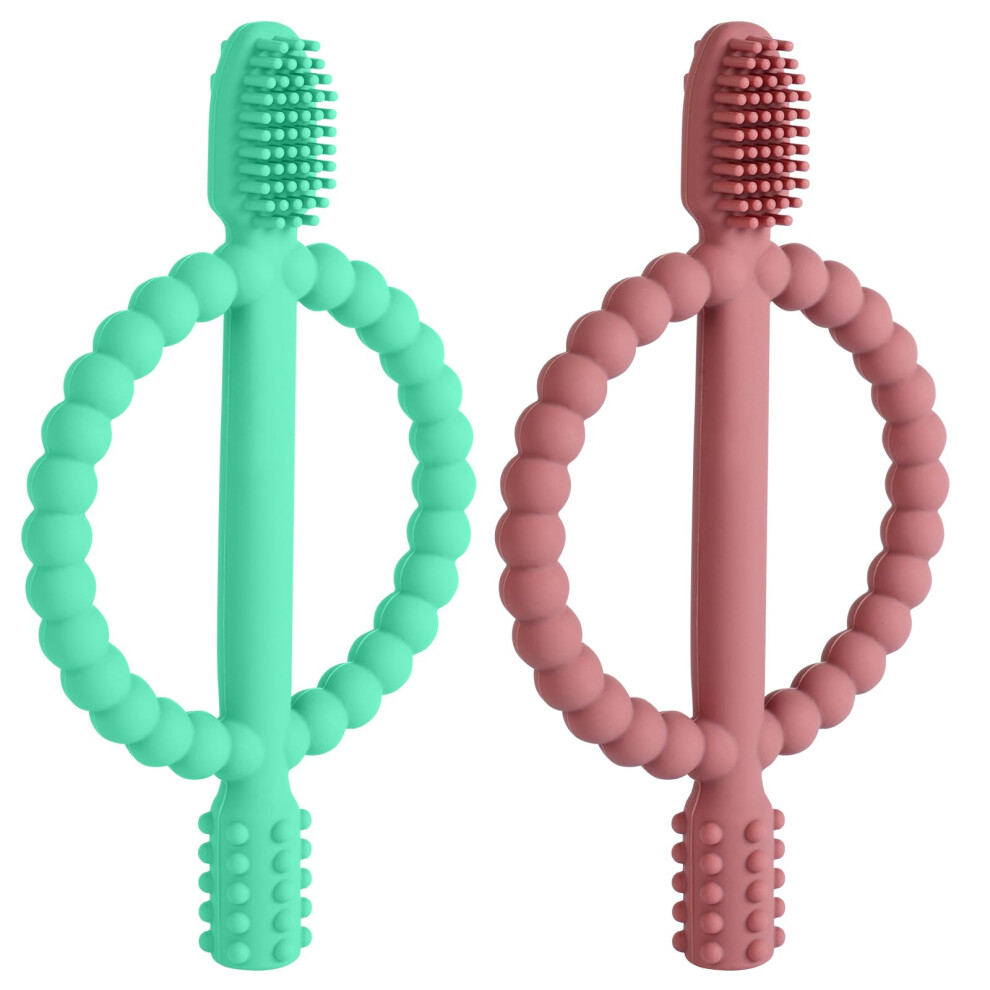 Aolso Baby Teething Toys, 2Pcs Sensory Chew Toys With Easy-Hold Handle, Bpa Free Silicone Teether Chew Toy, Silicone Infant Toothbrush, Soothe Sore G