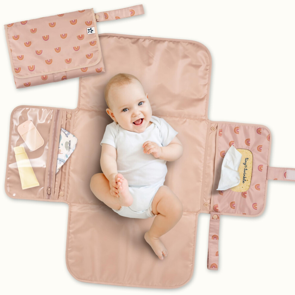 Tiny Twinkle Portable Baby Changing Mat – Foldable & Washable Travel Changing Pad – Diaper & Nappy Changing Mat With Smart Wipes Pocket & Storage