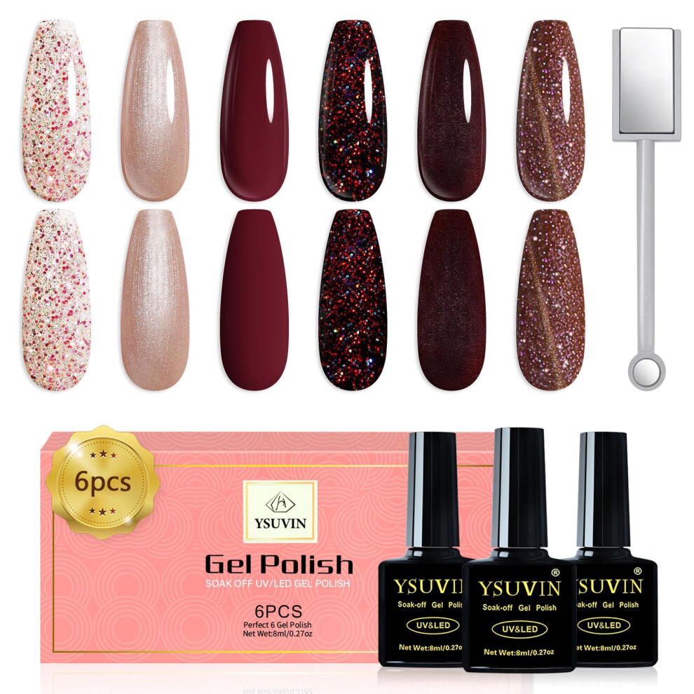 Yueshop Pink Gel Nail Polish Set- 6 Colors Nude Glitter Sparkle Gel Nail Polish Sparkly Shiny Summer Nail Polish
