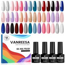 VANREESA 24 PCS Gel Nail Polish Set Pink Nude Purple Blue Gel Nail Polish Kit Gel Polish Set Nail Varnish Set Soak Off U V Gel Nail Polish Set with