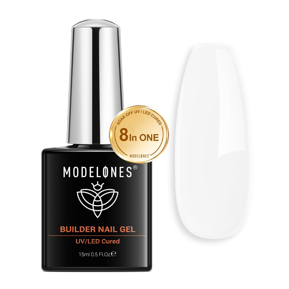 Modelones White Builder Gel For Nails - Milky 8-In-One Strengthener, Led Hard Gel Color Base In A Bottle 15Ml - Gift For Women