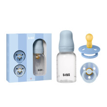 BIBS Baby Gift Set, with a 150 ml Baby Bottle and a 2-Pack of BIBS Colour Dummies, BPA Free Dummy Pacifier with a Latex Round Teat