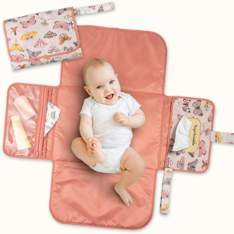 Tiny Twinkle Portable Baby Changing Mat – Foldable & Washable Travel Changing Pad – Diaper & Nappy Changing Mat With Smart Wipes Pocket & Storage