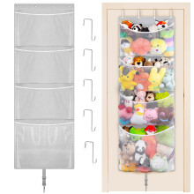 Hanging Stuffed Animal Storage, Over Door Large Plush Toy Organizer with Metal Hook, Baby Accessory Holder Idea for Nursery