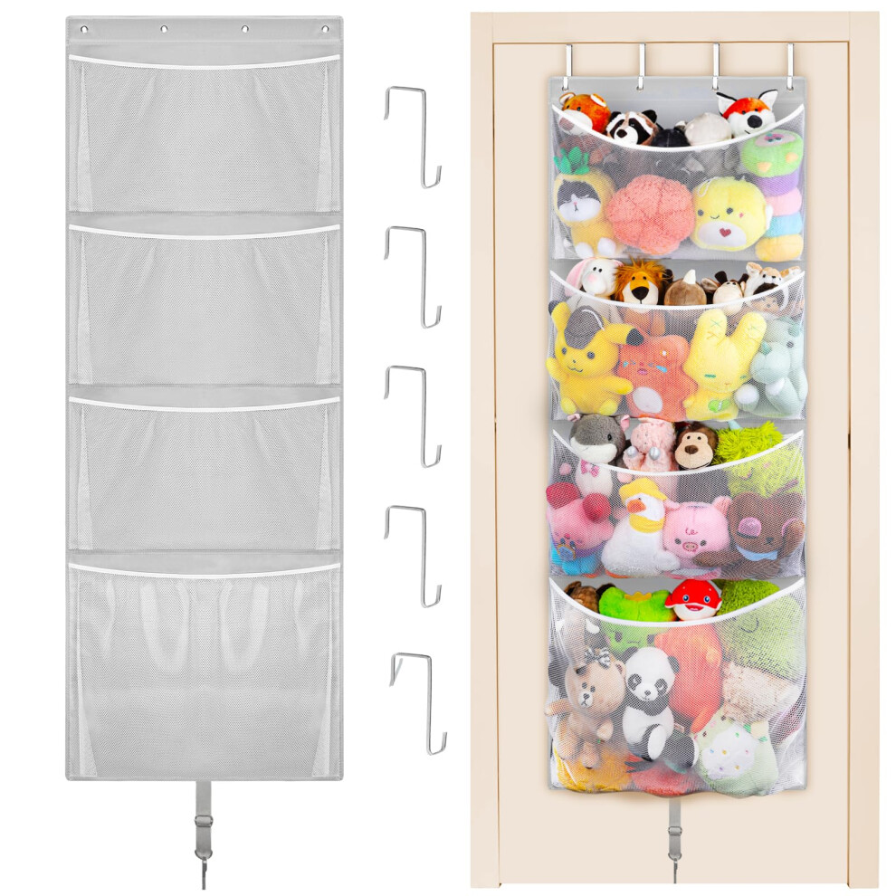 Hanging Stuffed Animal Storage, Over Door Large Plush Toy Organizer With Metal Hook, Baby Accessory Holder Idea For Nursery Woodoulogy