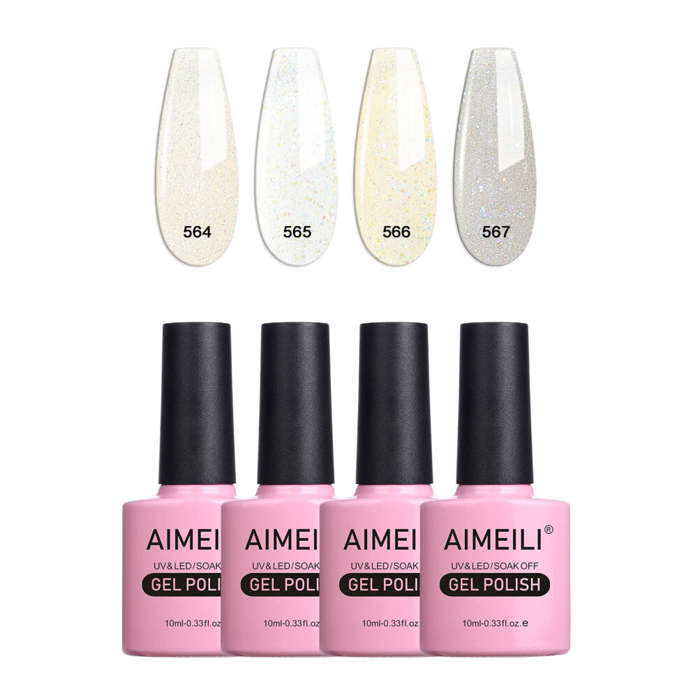 Aimeili Gel Nail Polish Set, Nude Glitter Gel Polish Set Soak Off Uv Led Glossy Nail Salon Set Nail Art Manicure Pedicure