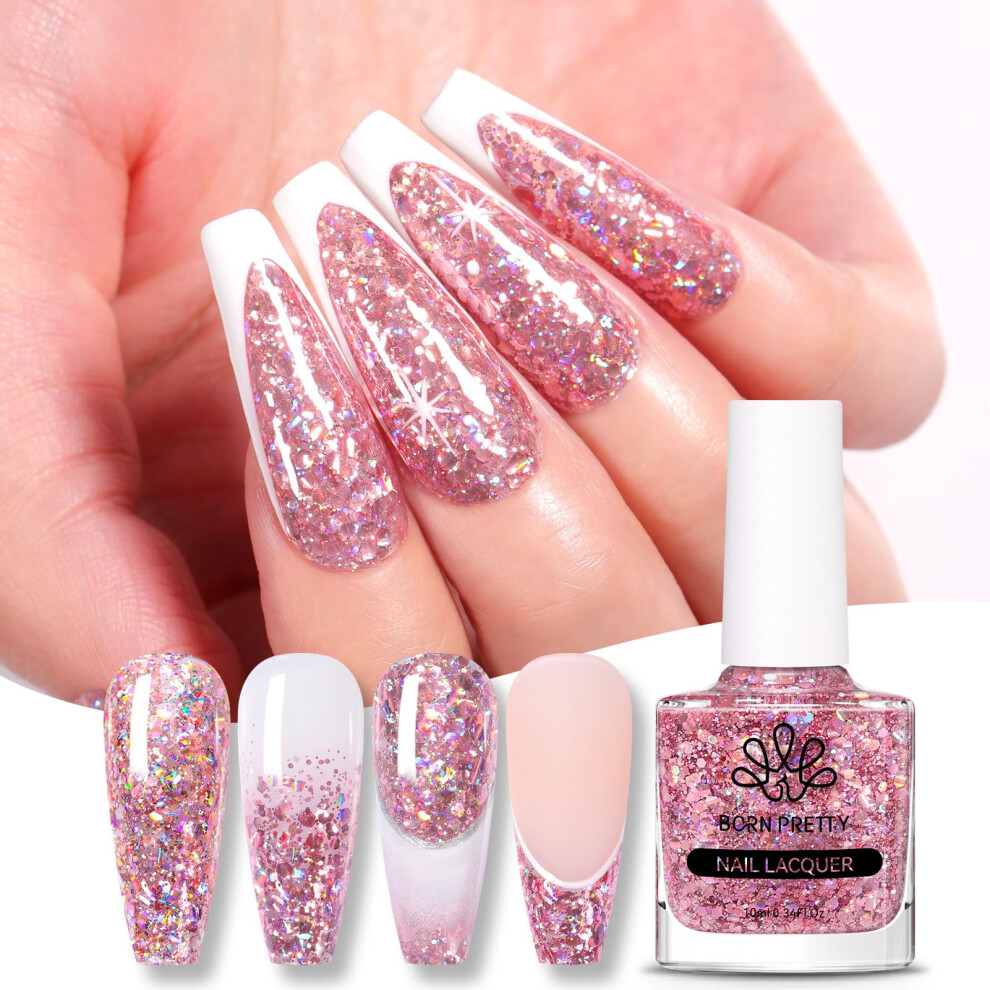Born Pretty Gold Iridescent Nail Polish 10Ml Rose Nail Varnish Iridescent Glitter Holo Sequins Nail Polish Quick Dry Long Lasting Manicure Gift For