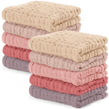 Comfy Cubs Muslin Cloths for Baby Pack of 10 - Soft 6-Layer Cotton for Delicate Skin - 25 x 25 cm Large Size - Absorbent, Durable