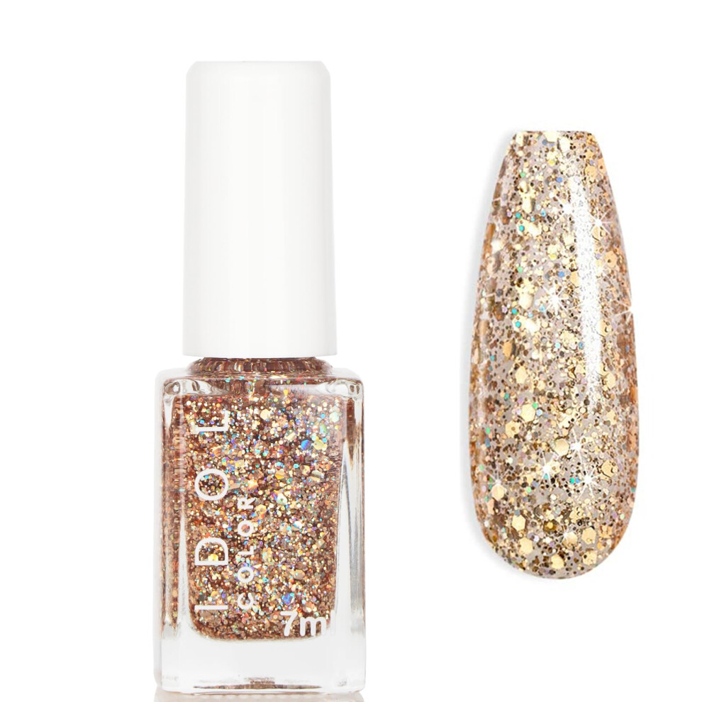 Eonfave Gold Glitter Nail Varnish - Flash Shinny Nail Polish - Quick Drying & Long Lasting, Easy To Apply