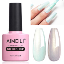 AIMEILI Glitter Top Coat Gel Polish, Micro Aurora Glitter Gel Polish Clear Gel Top Coat No Wipe UV LED Soak Off, Rainbow Shimmer Nail Art Top Gel