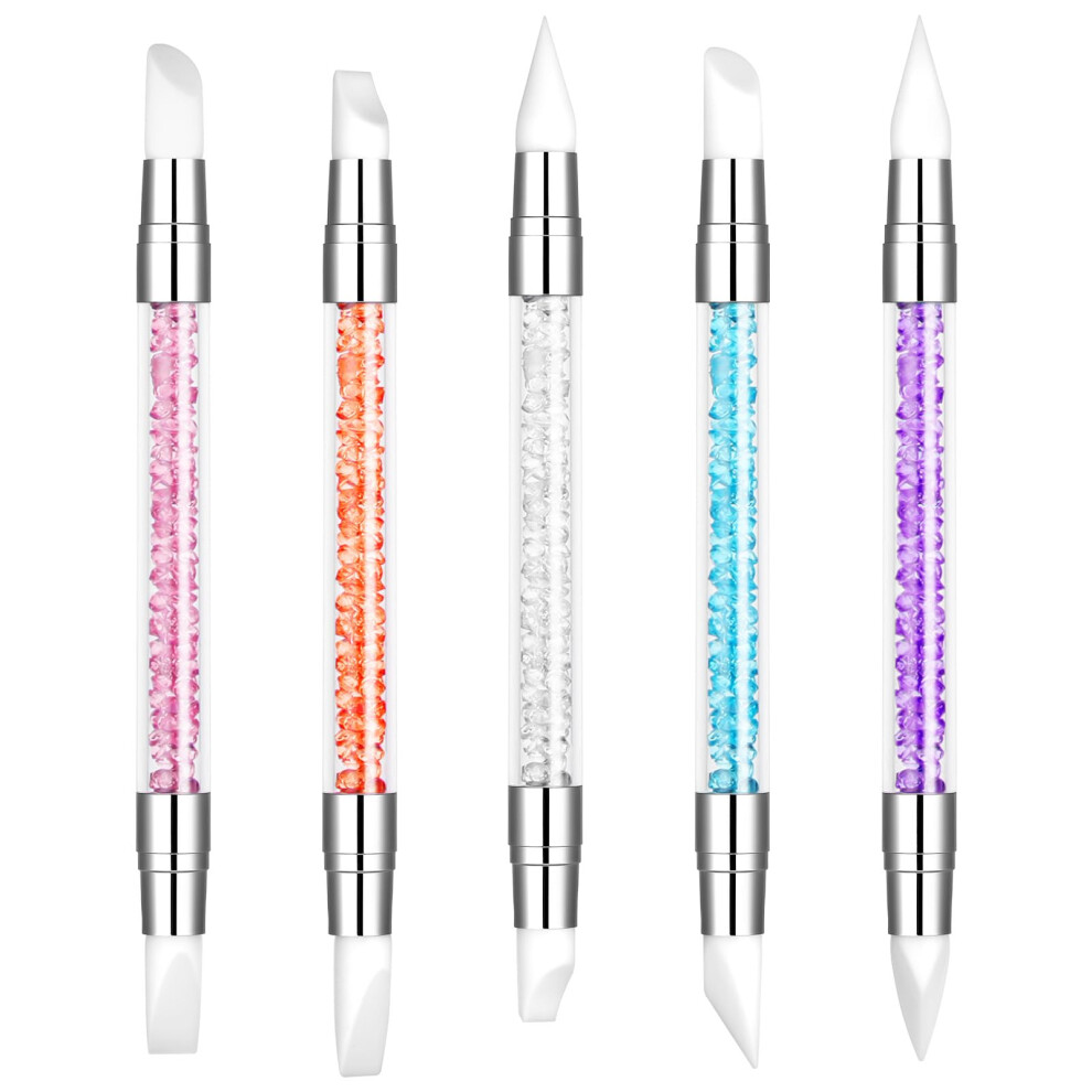 Butbu 5Pcs Nail Art Sculpture Pen, Dual Tipped Silicone Nail Tools, Nail Art Brushes, Rhinestone Nails Polish Carving Pen