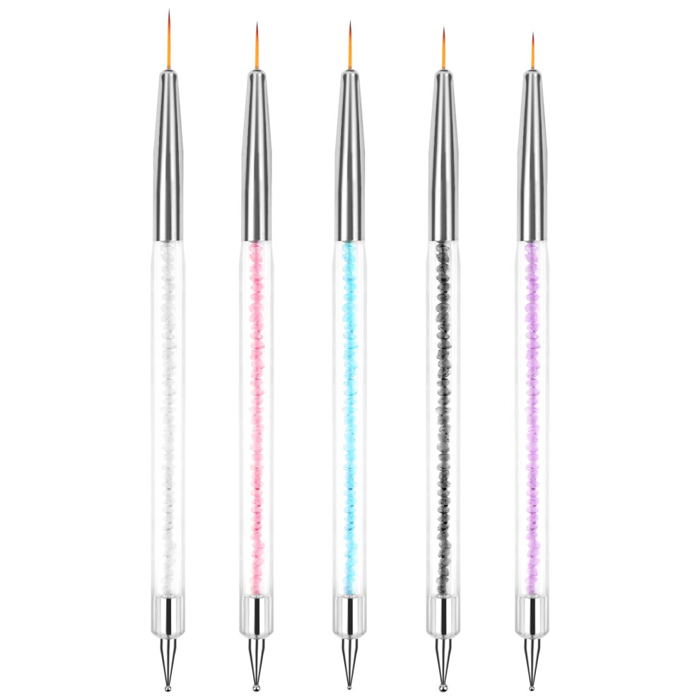 Butbu Doubel Ended Nail Art Brushes, 5Pcs Nail Design Brushes, Point Drill Drawing Painting Tools Set, Dotting Pen Tools