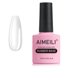 AIMEILI 5 in 1 Rubber Base Gel For Nails, Clear UV LED Soak Off Polish, Elastic Base Coat Strengthener, Rhinestones Glue Gel 10ml