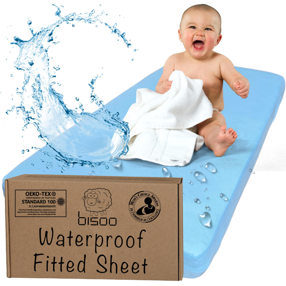 Bisoo Cot Sheets 20X40 In / 50X100 Cmfitted Waterproof 2In1 - Fitted Sheet + Cot Bed Mattress Tector - Baby Cots Beds & Cribs - Soft & Silent - 100%