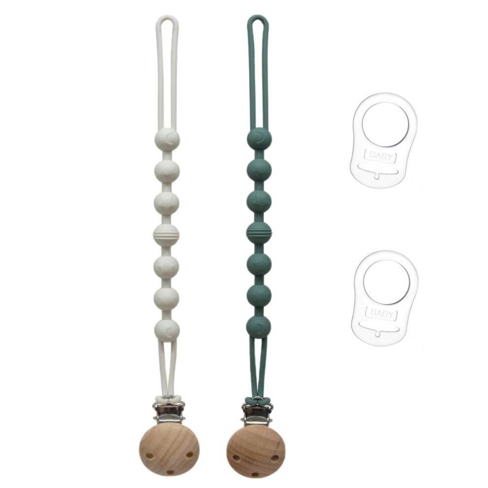 Dawoowf 2 Pieces Silicone Dummy Chain Set, Dummy Chains With 2 Pieces Pacifier Clip Adapter, Dummy Holder Bpa-Free, Dummy Chains With Adapter
