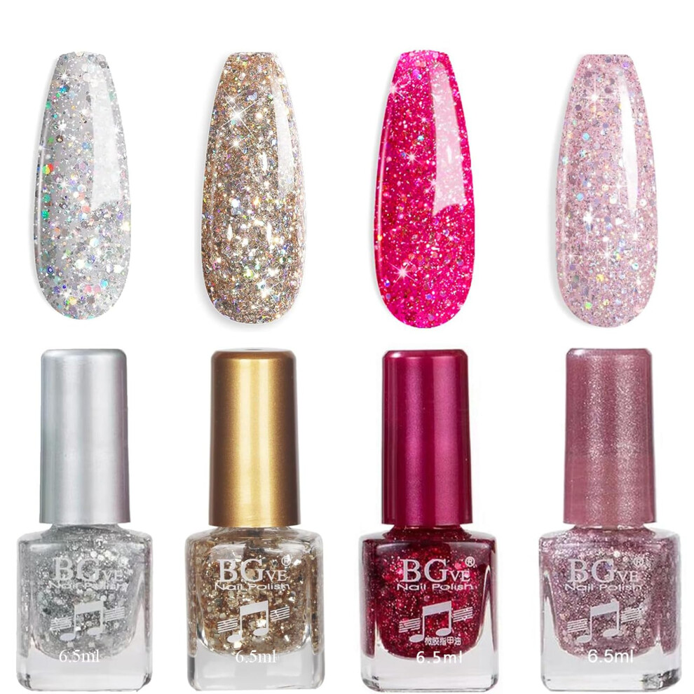 Eonfave Silver,Gold Nail Polish Set - Glitter Nail Varnish Sets - Quick Dry & Long Lasting Silver Gold Nail Polish - Long Lasting French Manicure Nail Polish