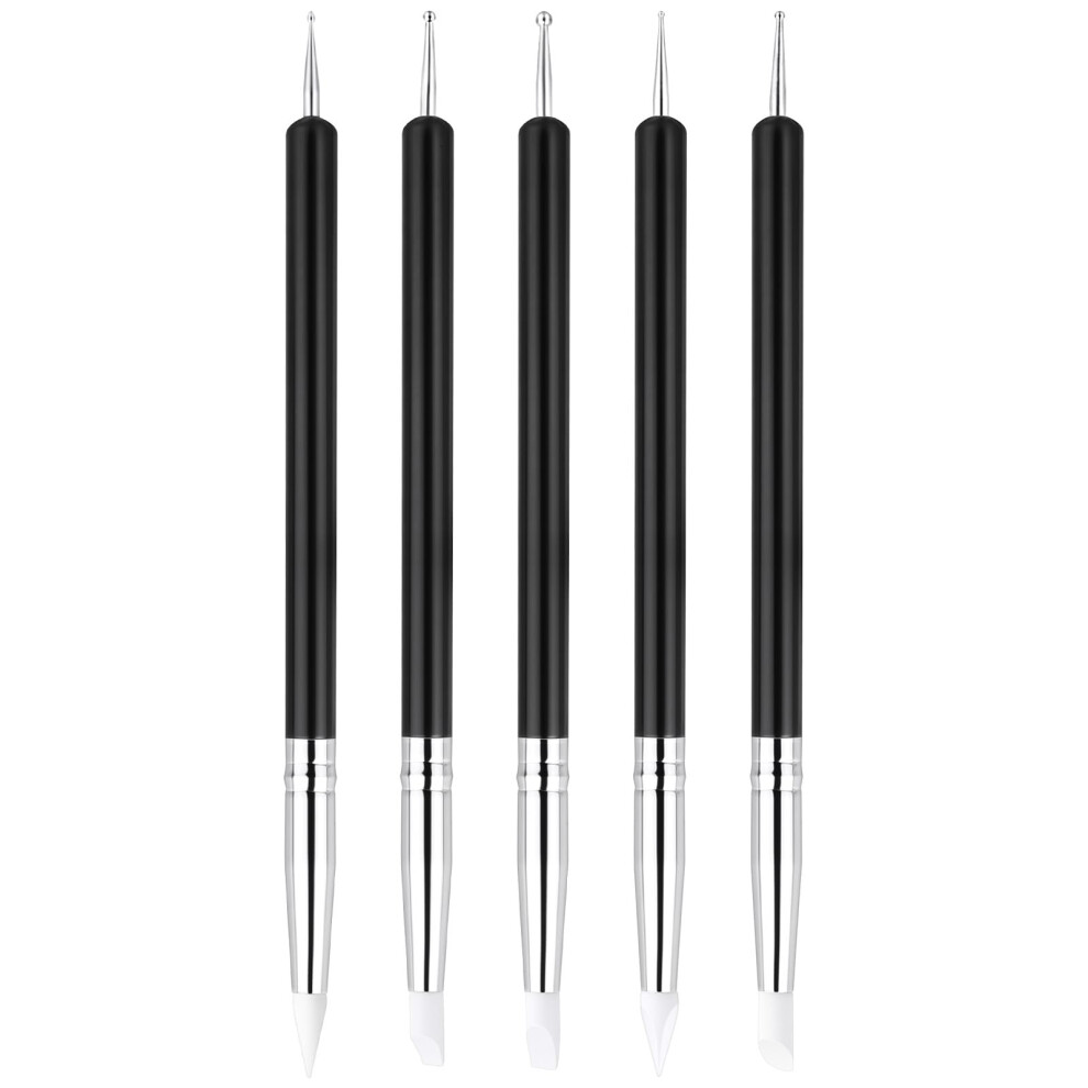 Butbu 5Pcs Nail Art Sculpture Pen, Dual Tipped Silicone Nail Tools, Doubel Ended Dotting Pen Tool, Rhinestone Nails Polish Carving Pen