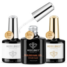 Modelones Builder Gel with Base and Top Coat Set, 3Pcs No Wipe Base and Top Coat Gel Nail Polish with Gel Builder for Nails