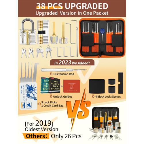 Eventronic 38+4 Lock Picking Kit, [Updated Version] 38-Piece Lock Pick Set with 4 Transparent Training Locks and Zip Case for Lockpicking 1