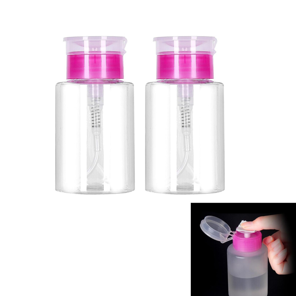 Shenlong 2Pcs Nail Polish Remover Pump Dispenser 180 Ml Push Down Cleanser Bottle Travel Empty Liquid Container
