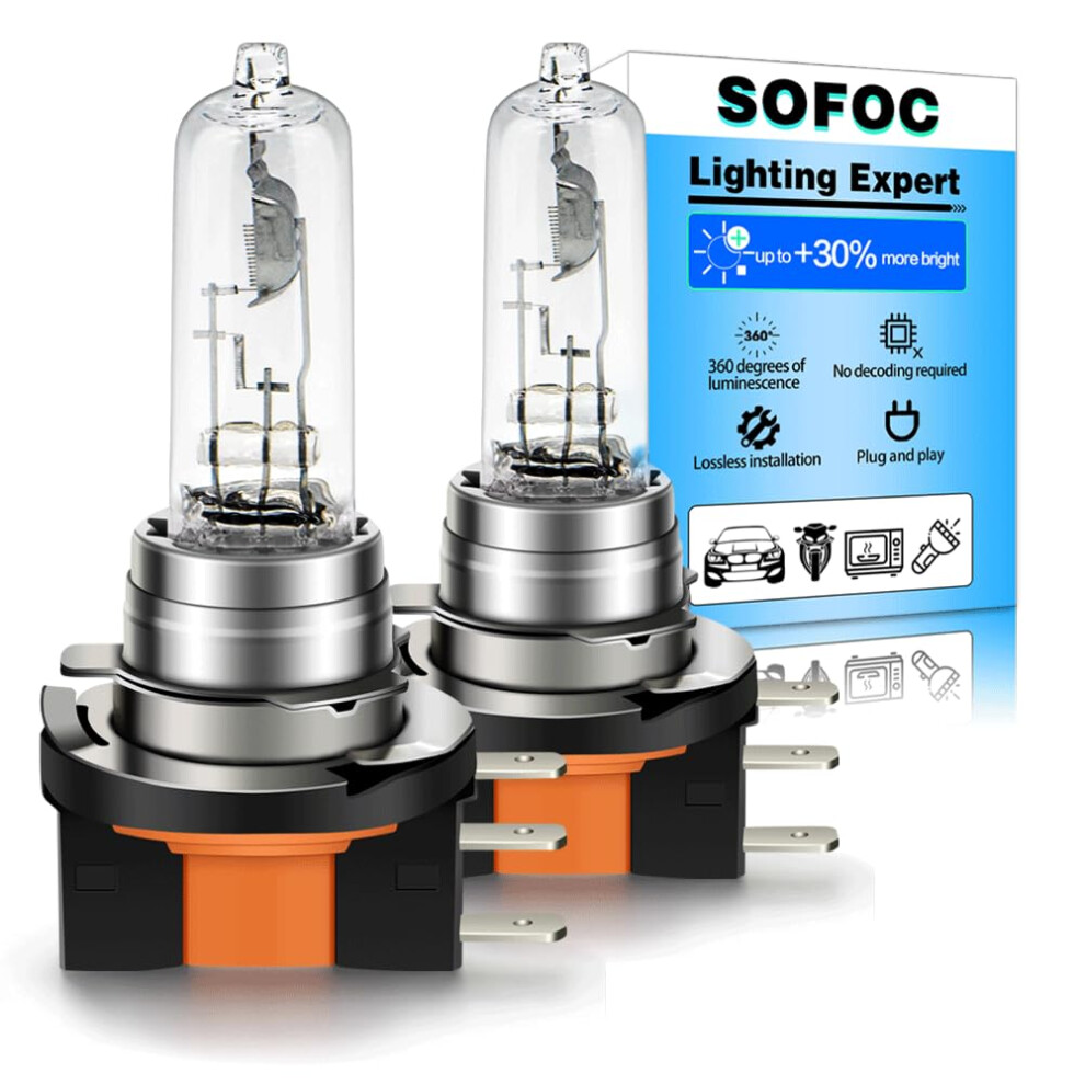 Sofoc H15 Bulb 12V 55W/15W Daytime Running 64176 Pgj23t-1 Warm 715 Head Drl High Low Beam 3 Prong Bulb Anti-Glared 2Pcs Light/White 5051226420610
