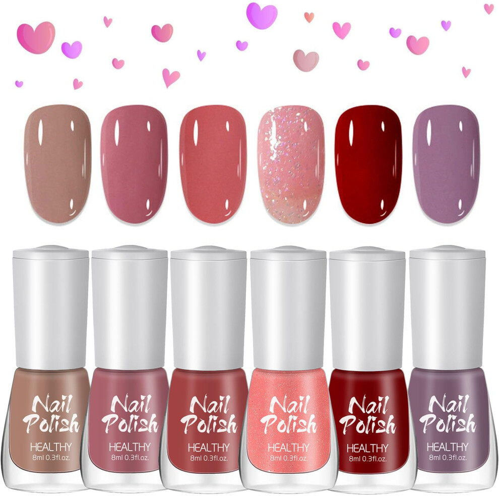 Dmq Nail Polish Set, 6Pcs Quick Dry & Long Lasting Nude Pink Red Nail Varnish - Non-Toxic Water Based Holographic Nail Polish Gel
