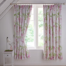 Dreams & Drapes - Wisteria Pink Floral Curtains W66 x L72 (168 x 183cm) - Botanical Pencil Pleated Drapes - Baby Pink Flower Spring Curtains in Blush