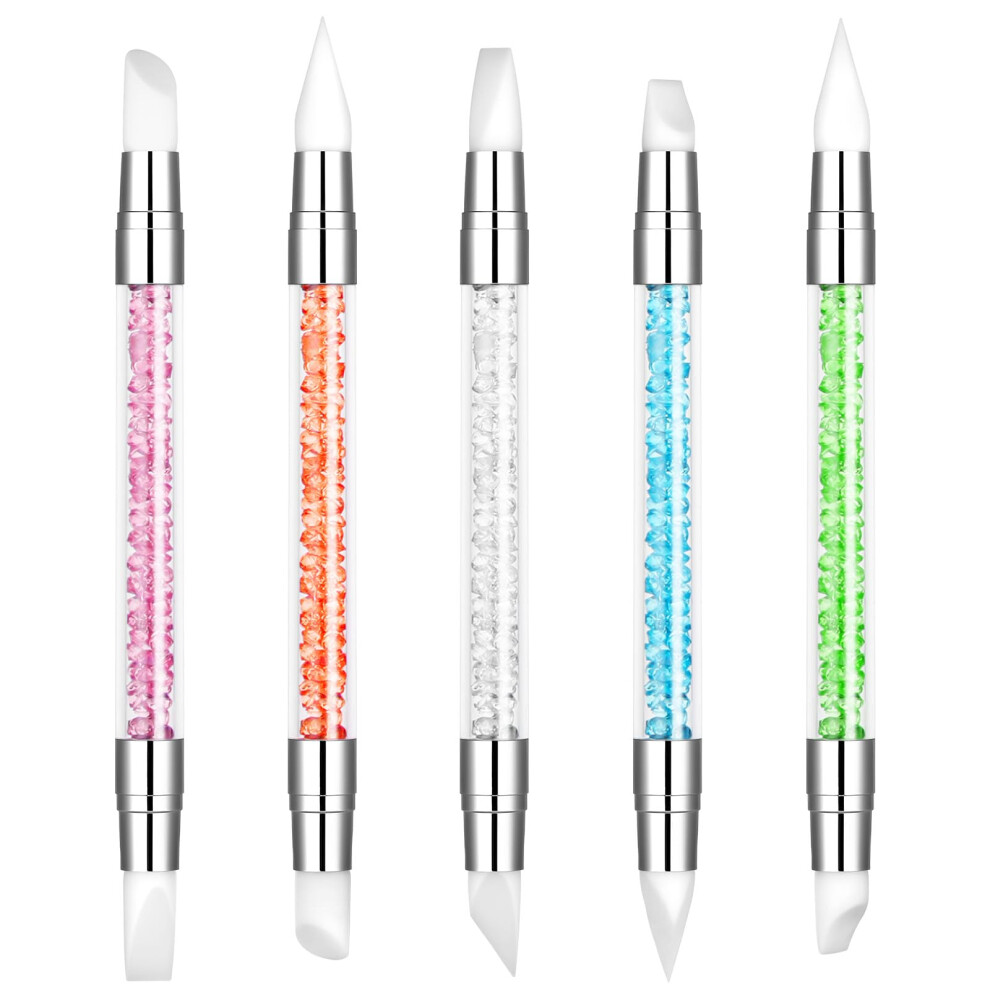Butbu 5Pcs Nail Art Sculpture Pen, Dual Tipped Silicone Nail Tools, Nail Art Brushes, Rhinestone Nails Polish Carving Pen