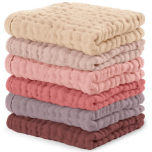 Comfy Cubs Muslin Cloths for Baby Pack of 6 - Soft 6-Layer Cotton for Delicate Skin - 25 x 25 cm Large Size - Absorbent, Durable