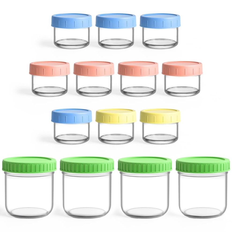 Aolso Food Storage Containers, 14-Pack Glass Jars, 4 * 300Ml/10 * 60Ml Overnight Oats Container With Airtight Lids, Freezer & Microwave Oven, Perfect