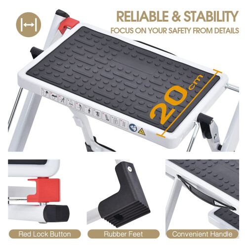 Kingrack Step Ladder Stool, Double Side Folding Step Stool, Portable 2 Step Ladder with handdle, Anti-Slip Large Platform 1