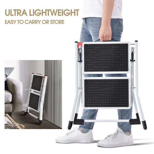 Kingrack Step Ladder Stool, Double Side Folding Step Stool, Portable 2 Step Ladder with handdle, Anti-Slip Large Platform 2