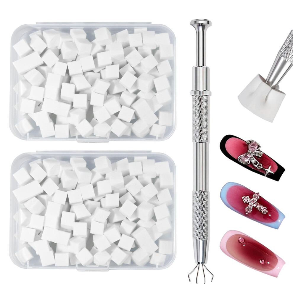 Qufiiry 200 Pcs Nail Sponges For Ombrã©, Nail Art Tools Sponge Brush, Nail Art Sponge With 1 Metal Grabber Nail Brushes Storage And Box For Nail Art
