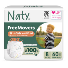 Naty FreeMovers Nappy Pants | Sensitive Skin Certified Potty Training Pants | Soft, Fragrance Free | Absorbent & Leak-Proof | Unisex Baby & Toddler