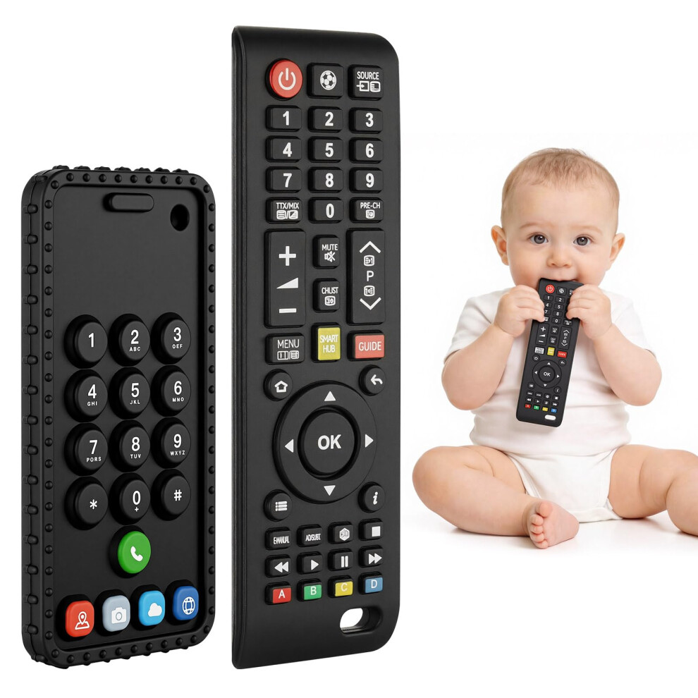 Diuli Baby Teething Toys 2 Pack, Remote Control Shape Silicone Teether For Babie