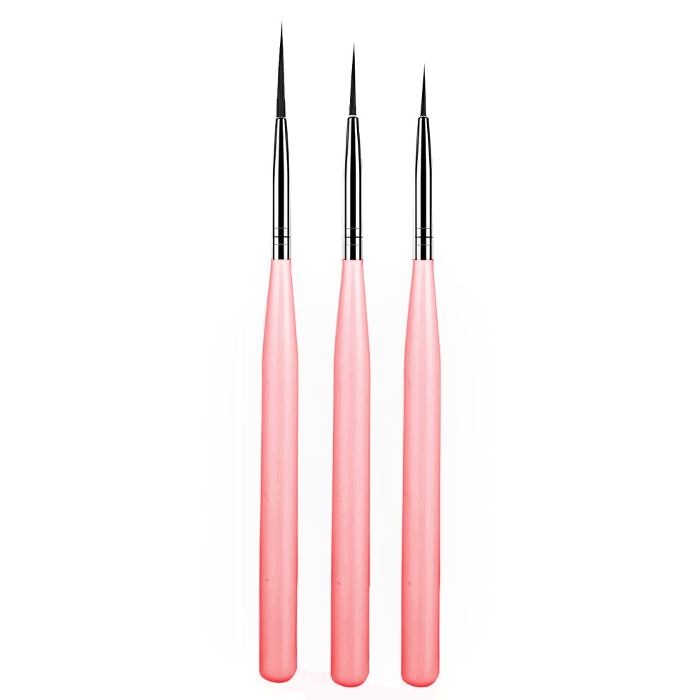 Luoshapucy 3Pcs Nail Art Liner Brushes, Nail Liner Striping Brush Nail Brushes For Nail Art Fine Designs Uv Gel Polish Painting Striper Brushes, Pink